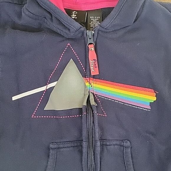 PINK FLOYD NAVY BLUE AND PINK GRAPHIC ZIP-UP HOODIE, SIZE 3-5 - Picture 3 of 7